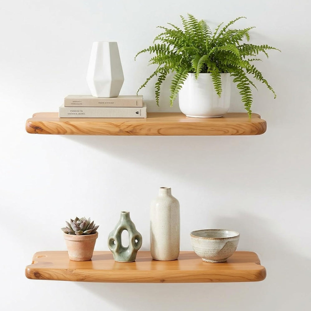 WELLAND 16" Live Edge Cedar Floating Shelves, Set of 2