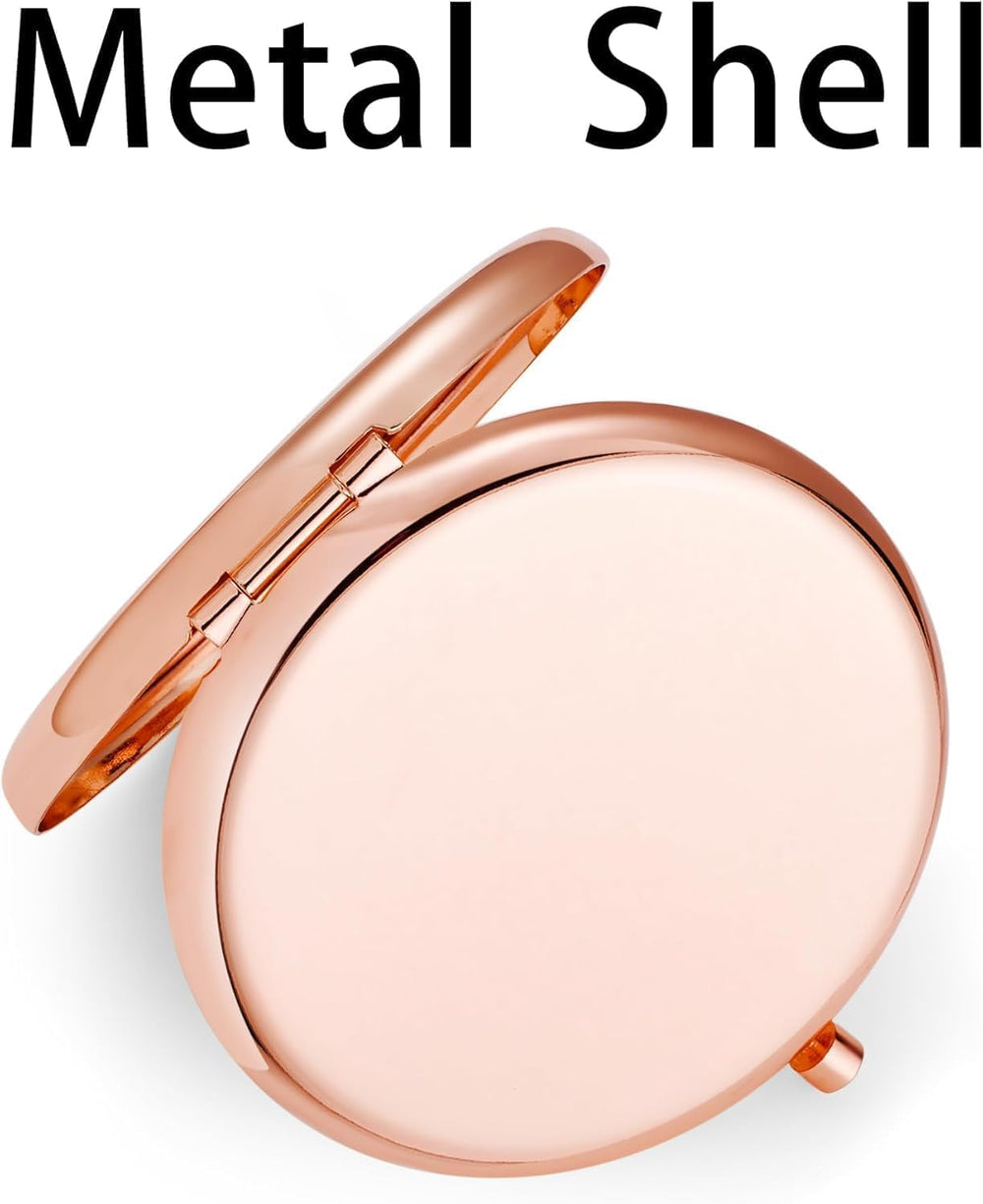Compact Mirror for Purse, Metal Round Shell, Double-Sided 1X/2X Magnifying, P...