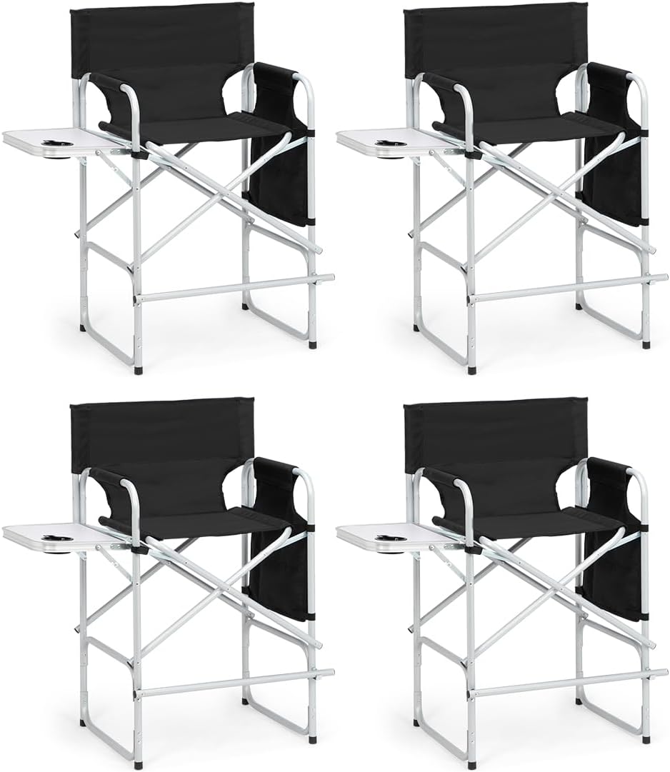 Outvita 4 Piece 26" Tall Directors Chair Height Seat Folding with Side T...