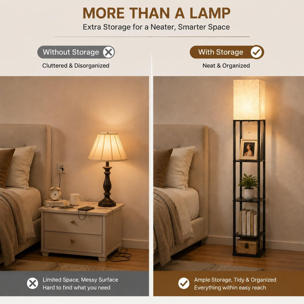 IPARTS EXPERT Floor Lamp w/Shelves Storage Display Dimmable LED, Black