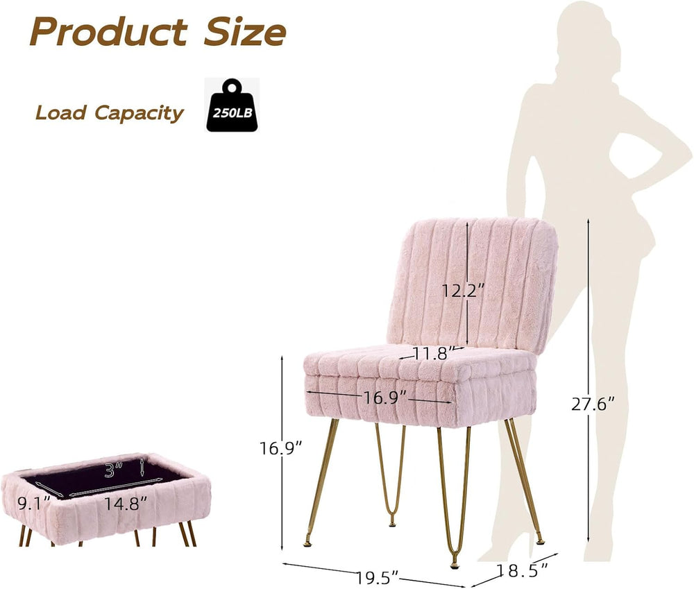 Vanity Chair with Storage | Comfy Ottoman with Folding Back