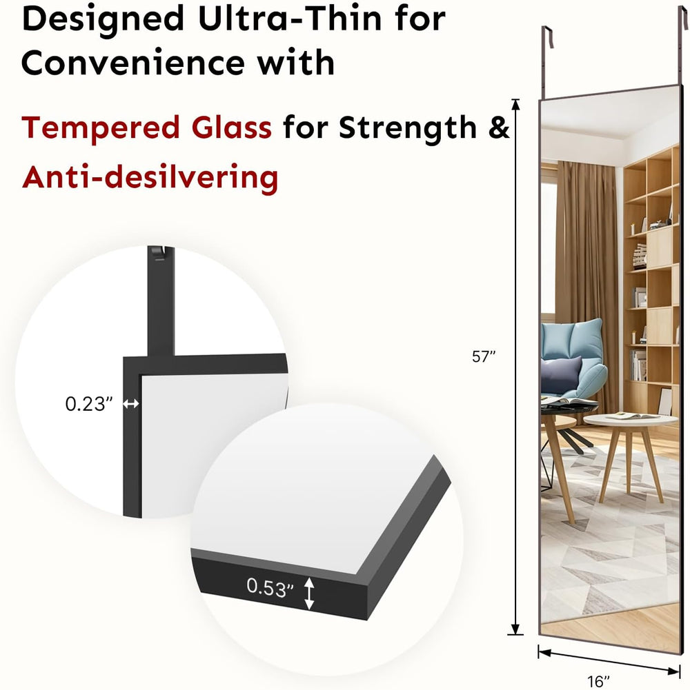 Kosmonia 57x16 Inch Full Length Mirror Over the Door Black Full Body Mirror