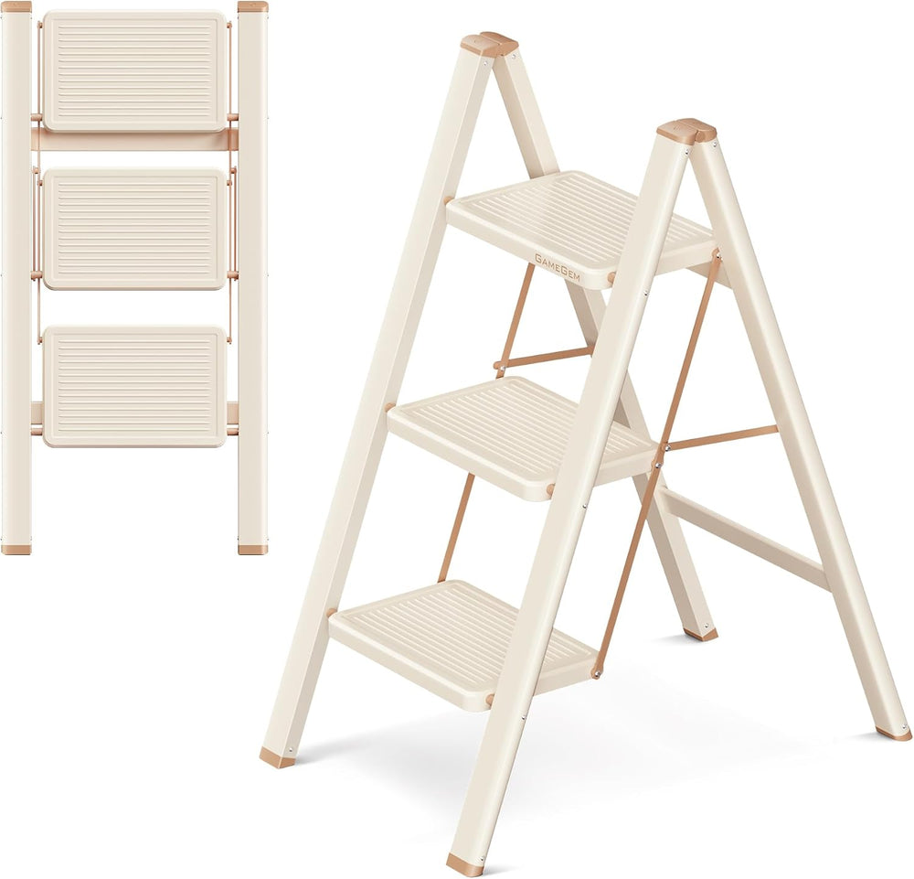 3 Step Ladder, Foldable Step Stool with Wide Anti-Slip Pedal
