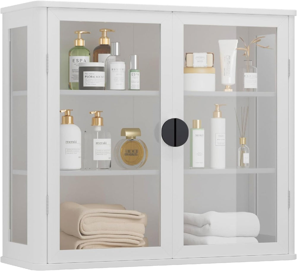 NEWOWNDS Display Wall Storage Cabinets for Laundry Room with Tempered Glass