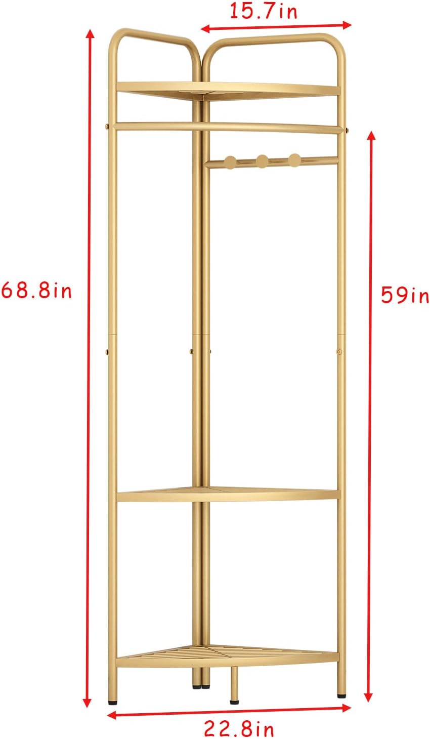 DOORXIFO Corner Gold Clothing Racks Freestanding, Gold Metal Coat Racks with ...