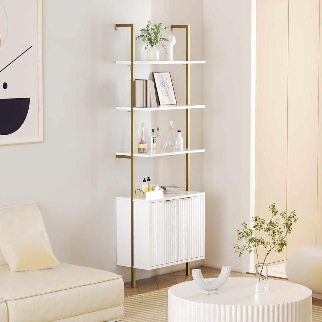 FiveWillowise Ladder Bookshelf with Cabinet,71" Wall Bookshlef with Storage