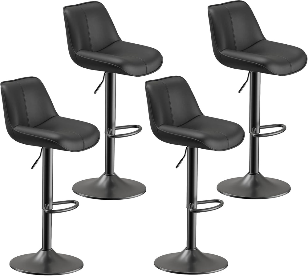 Bar Stools Set of 4, Adjustable Swivel Faux Leather Barstools 26-34inch with ...