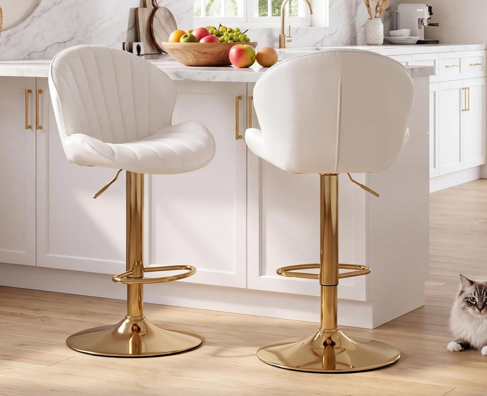 Shunzhi Modern Swivel Bar Stools Set of 4 Leather Adjustable Bar Height Barst...