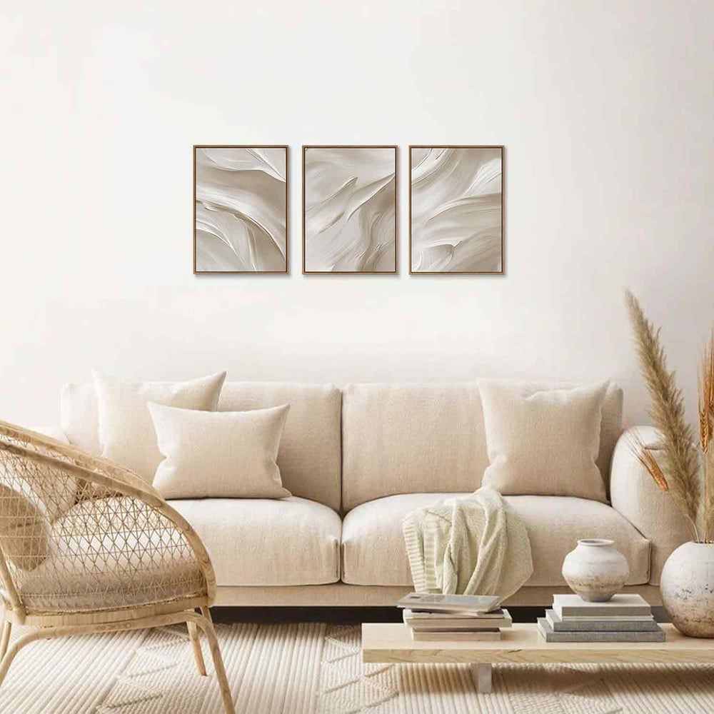 myusuar 3 Piece Large Modern Abstract Framed Wall Art For Living Room, Beige ...