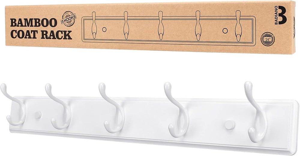 Badiano Heavy Duty Wooden Coat Rack, Wall-Mounted Organizer, 24 Inch, White
