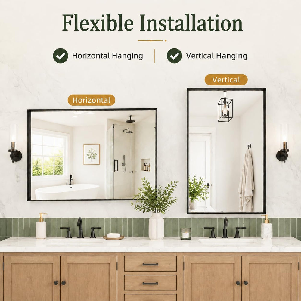 22x30 Inch Black Bathroom Mirror, Rectangular Vanity Mirror