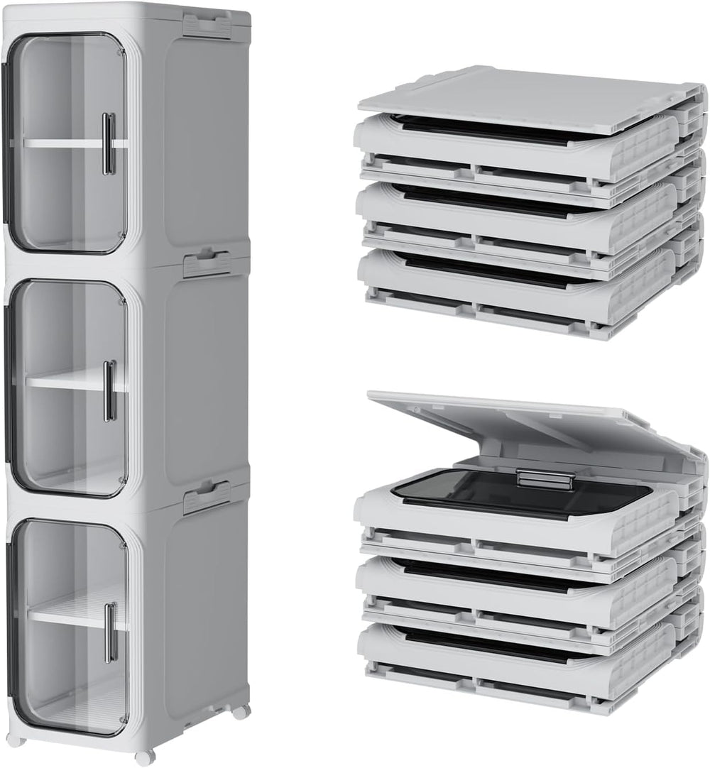 Narrow Bathroom Storage Cabinet, Adjustable Shelf Foldable Wheeled White 3T
