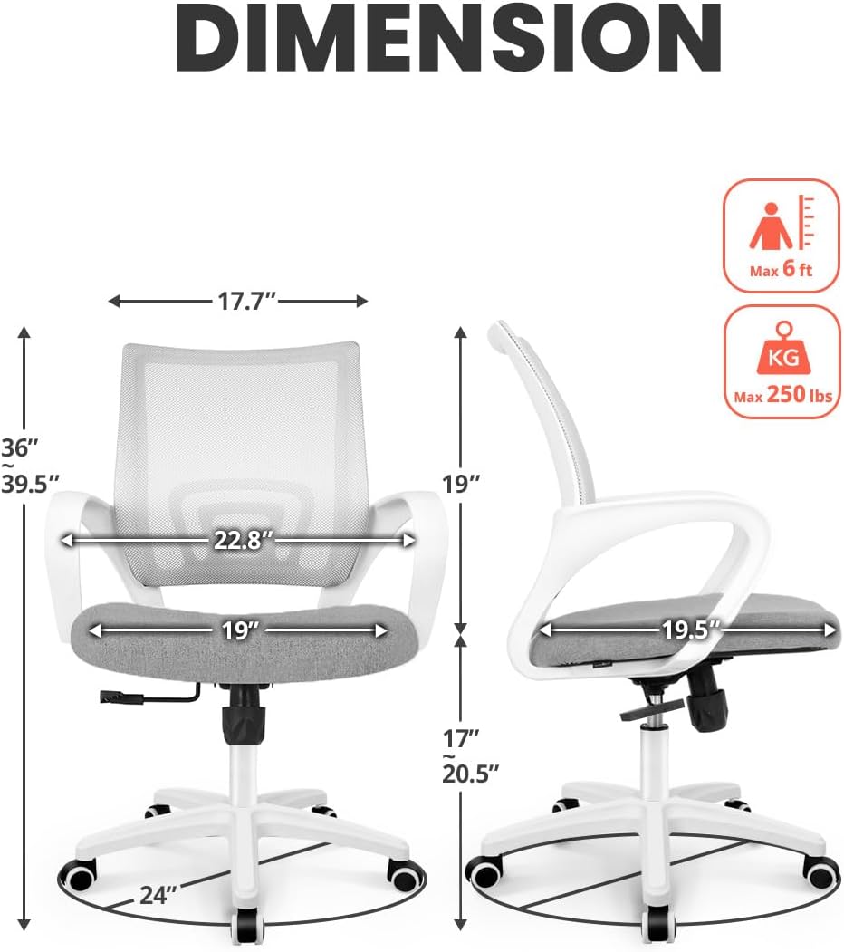 NEO CHAIR Office Computer Chair Ergonomic Mid-Back Mesh Desk Chair, Grey