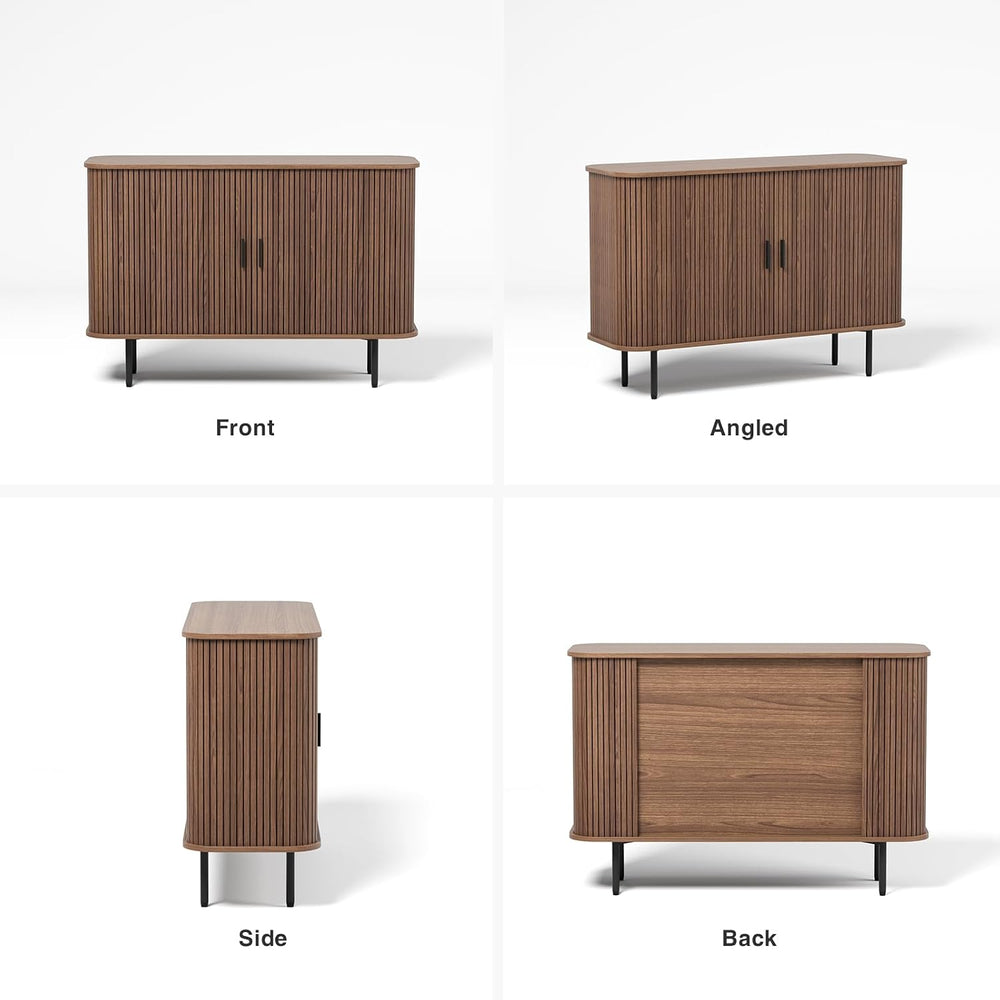 Fluted Sideboard Buffet Cabinet, Sliding Door/Adjustable Shelf, Walnut