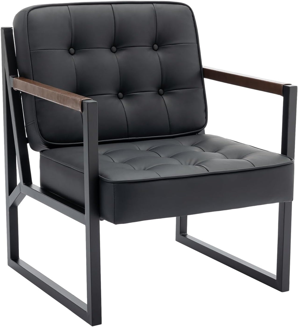 MALOL Black Leather Accent Chair, Accent Arm Chair for Living Room, Comfy Arm...