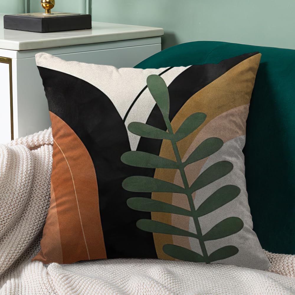 Boho Mid Century Modern Throw Pillow Covers Set of 6, Sun Moon Leaves Arch Ab...