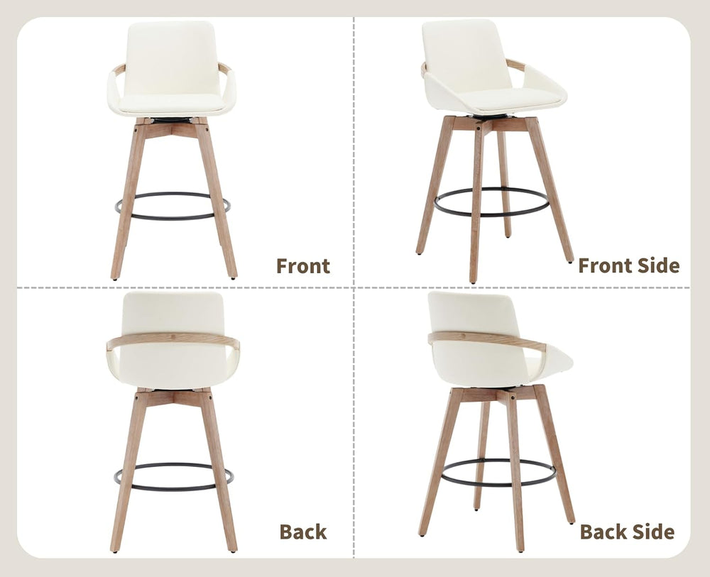CIMOTA Leather Swivel Bar Stools Set of 4, Mid-Century Modern Counter Height ...