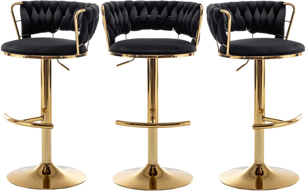 Gold Bar Stools Set of 3, Counter Stools for Kitchen Island (Black)