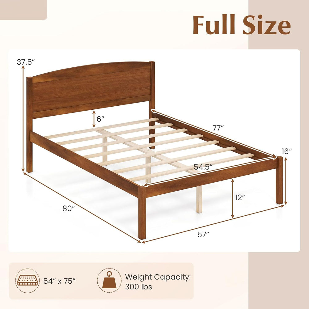 GIANTEX Full Size Wooden Bed Frame with Curved Headboard, Wood Slat Support