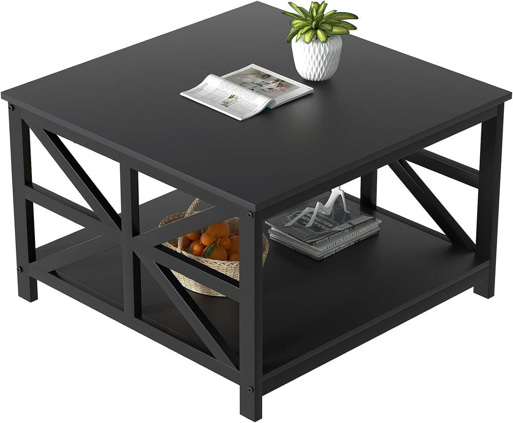 GreenForest 27.55 Inch Square Coffee Table with 2 Tier Storage
