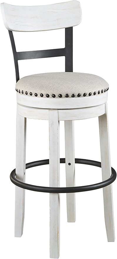 Signature Design by Ashley Valebeck 30" Modern Swivel Pub Height Barstool, Whitewash