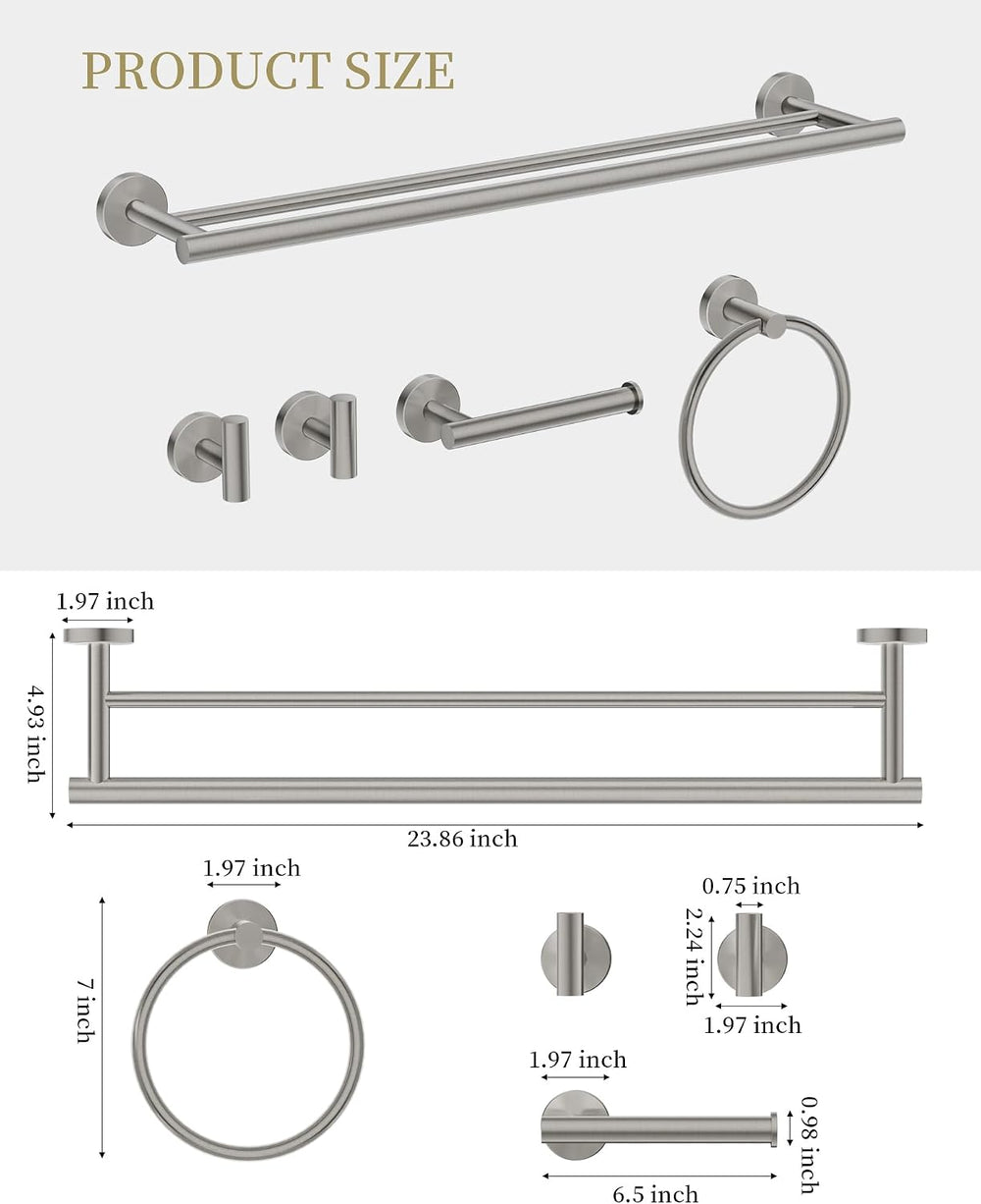 Brushed Nickel Bathroom Hardware Accessories Set 5 pcs Towel Holder Bar Set