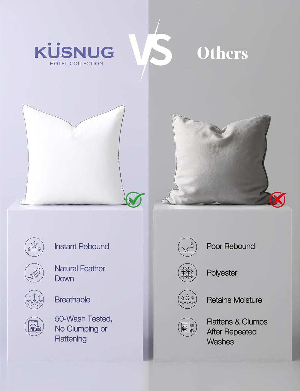 18x18 Feather Down Throw Pillow Inserts 2 Pack Organic Cotton Cover