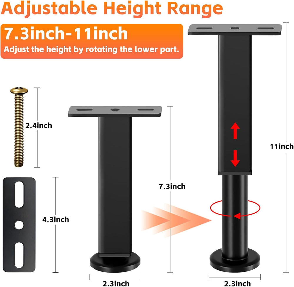NESAPTO 4PCS Adjustable Height Bed Support Legs, 7.3-11 in Metal Bed Risers
