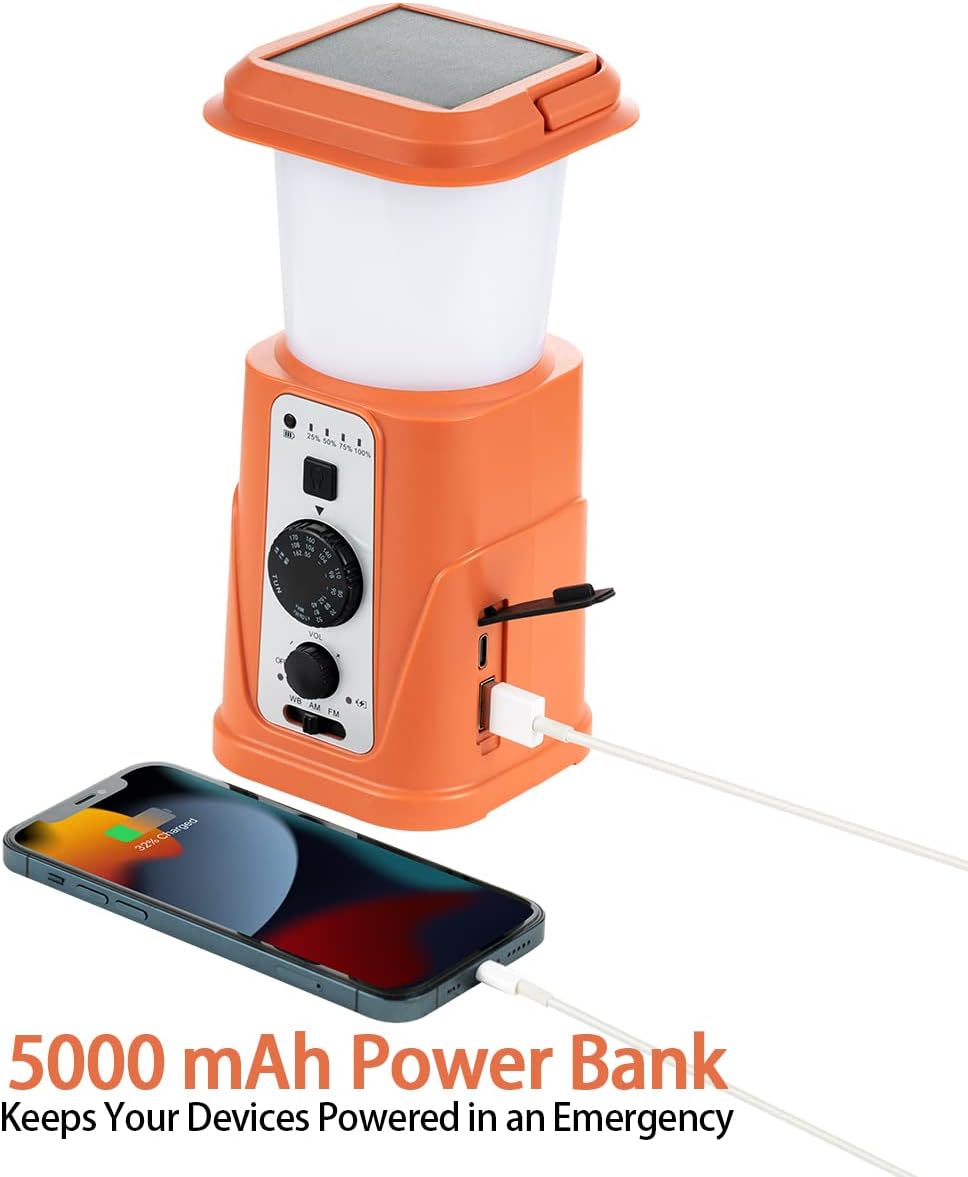 GREATONE 5000mah Emergency Radio Camping Lantern, Hand Crank Am/Fm/NOAA Weath...