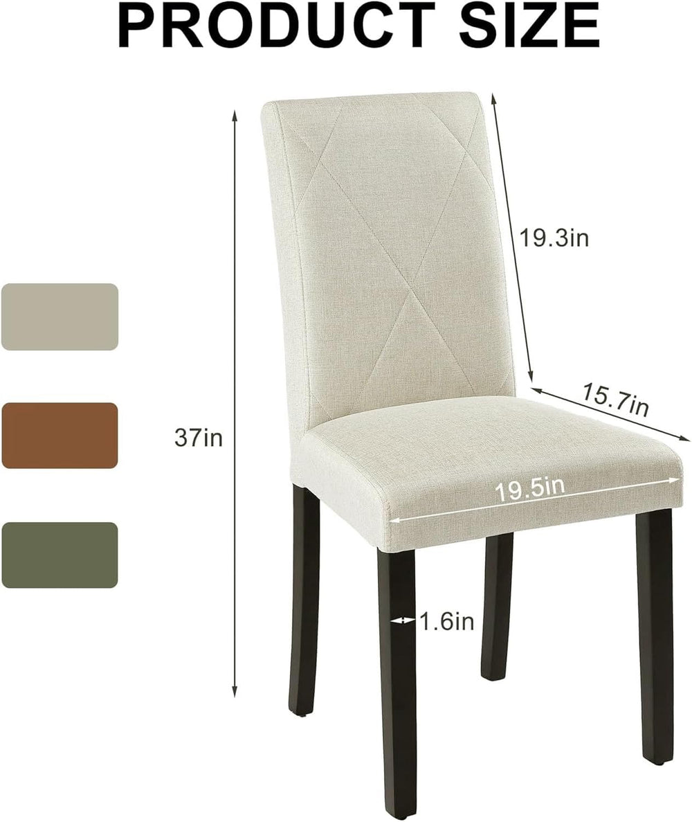 VECELO Upholstered Dining Chairs Set of 4, Modern Fabric and Solid Wood Legs ...