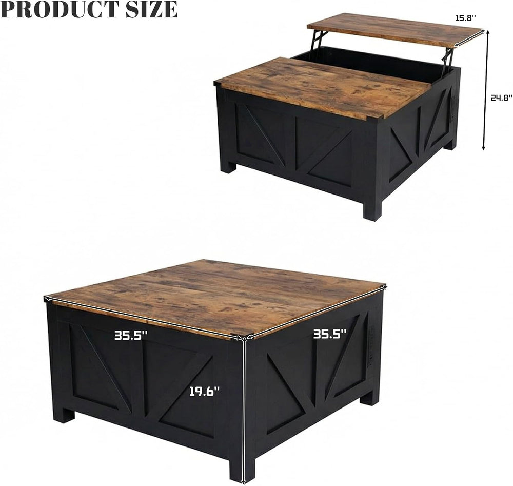 35” Farmhouse Coffee Table, Rustic Center Table with Lift Top