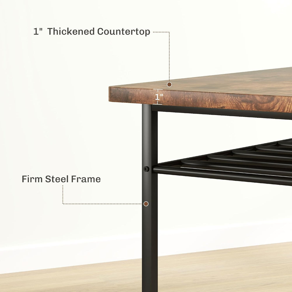 HOMCOM 3-Piece Dining Table Set for 2 Built-in Storage Rack Rustic Brown