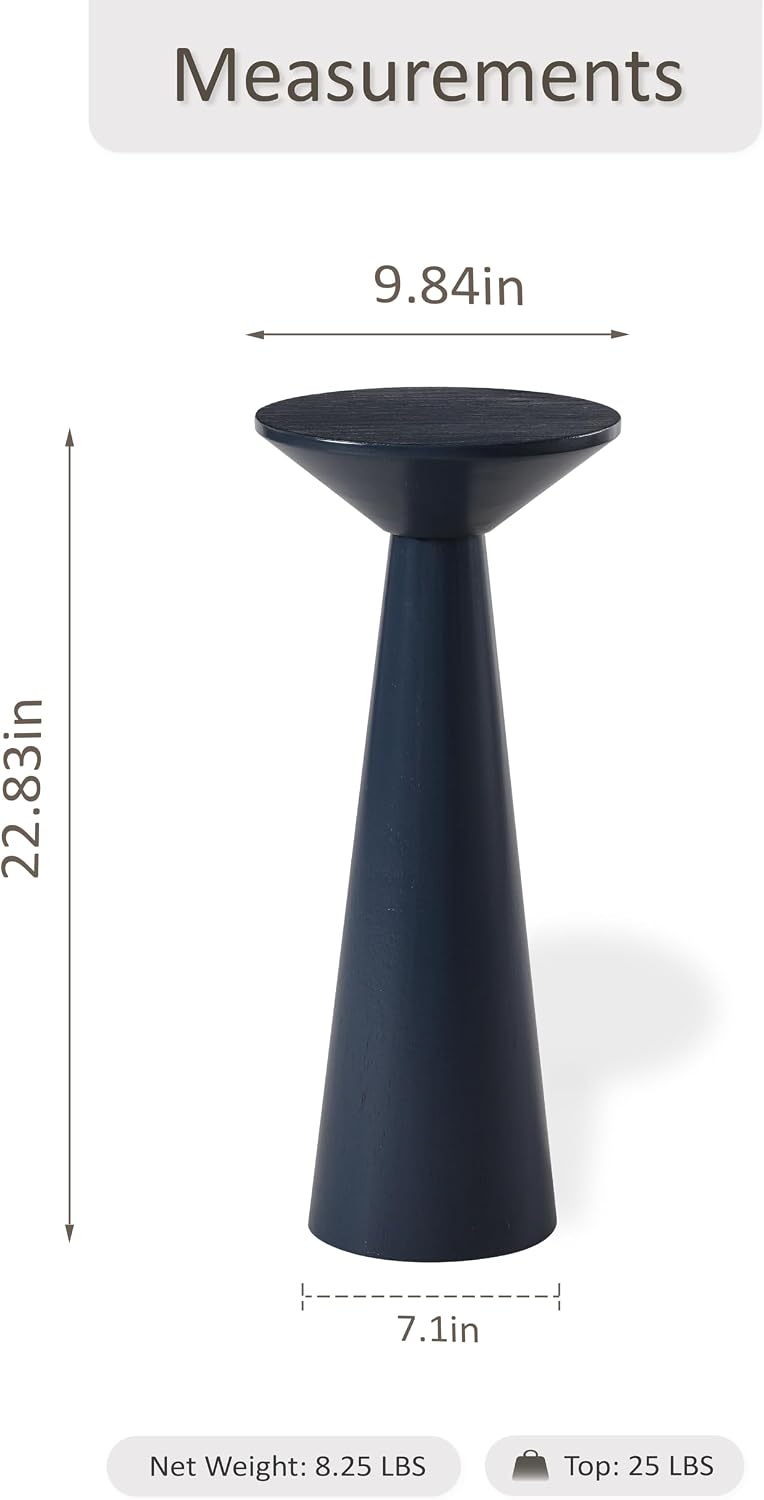 COZAYH Farmhouse Tall Pedestal End Table, Solid Wood, Dark Blue