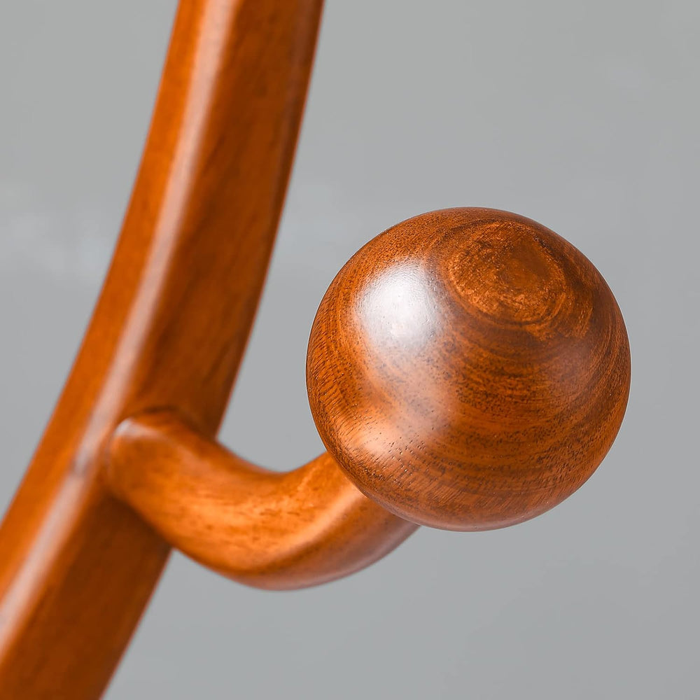 Coat Rack Freestanding Wood Coat Tree with Stable Sphere Base, Light Brown