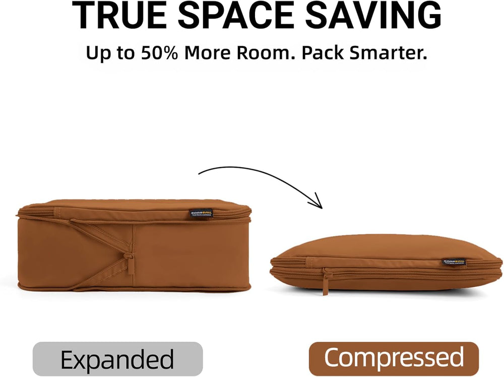 4 Medium Compression Packing Cubes for 3–7 Day Travel, Light Brown