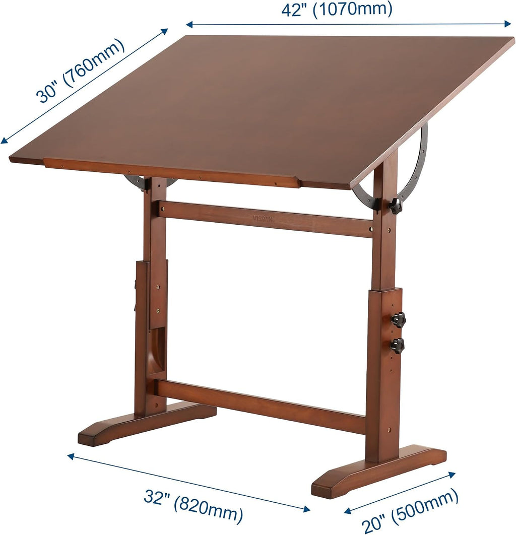 viswin wood drafting table for adults, 30" x, close-up detail