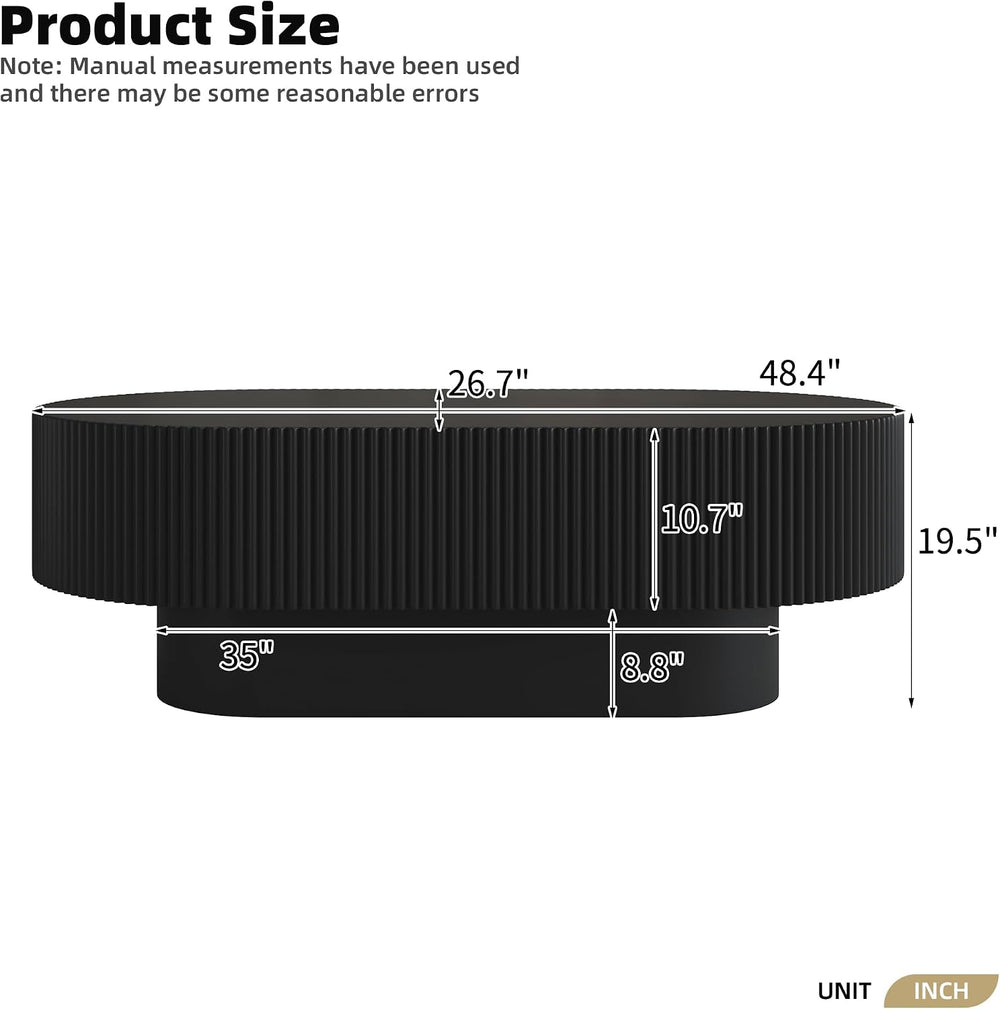 Merax Fluted Large 48.4" W Oval Coffee Table for Living Room, Black