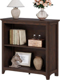BON AUGURE Wooden Bookshelf, 2-Tier Curved Edge Bookcase, Brown Cherry