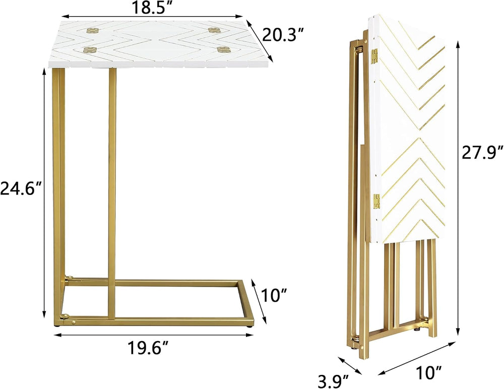 Folding C Shaped Side Table, Expandable TV Tray Table with Flip Top