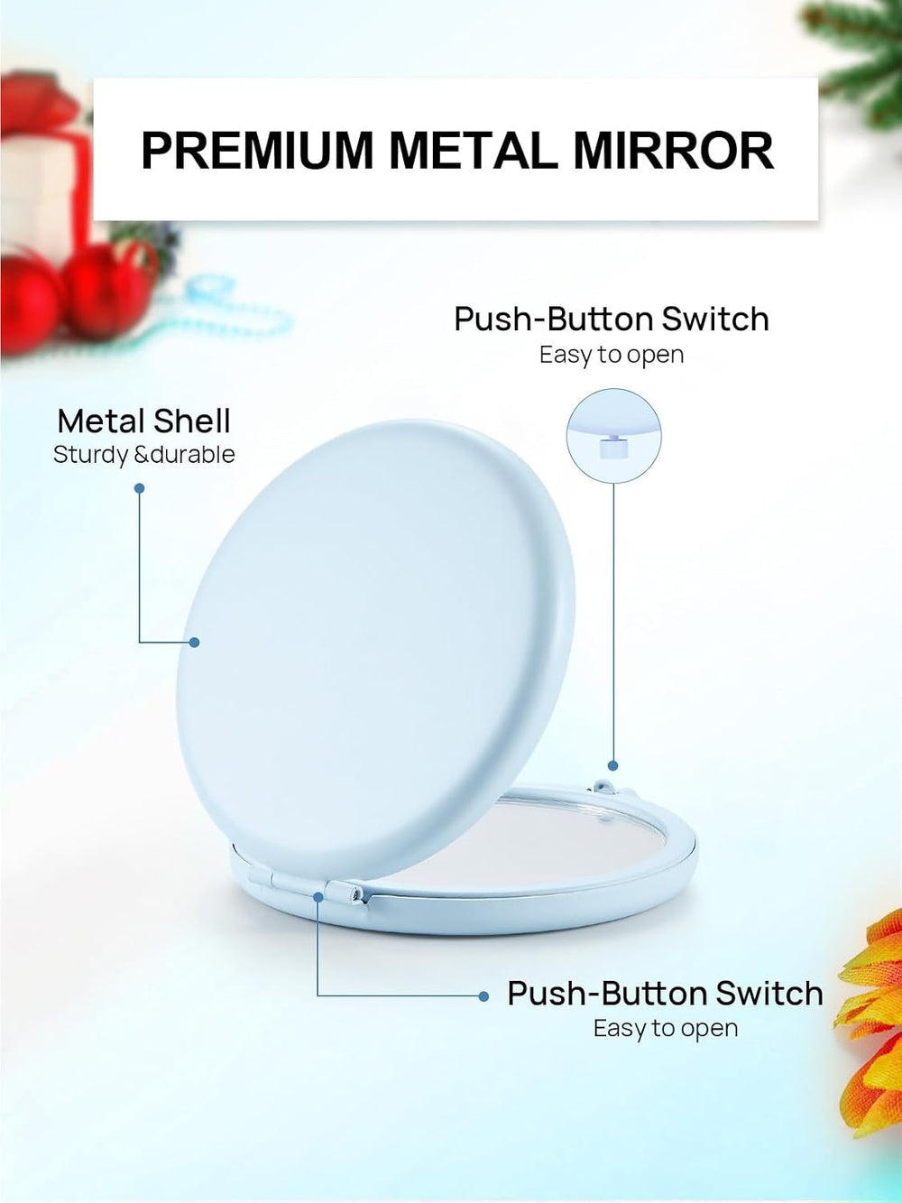 12 Pieces Compact Mirror Bulk, 1x/2x Pocket Mirror, Light Blue