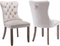 Beige Velvet Dining Chairs Set of 2, Tufted Kitchen & Dining Room Chairs