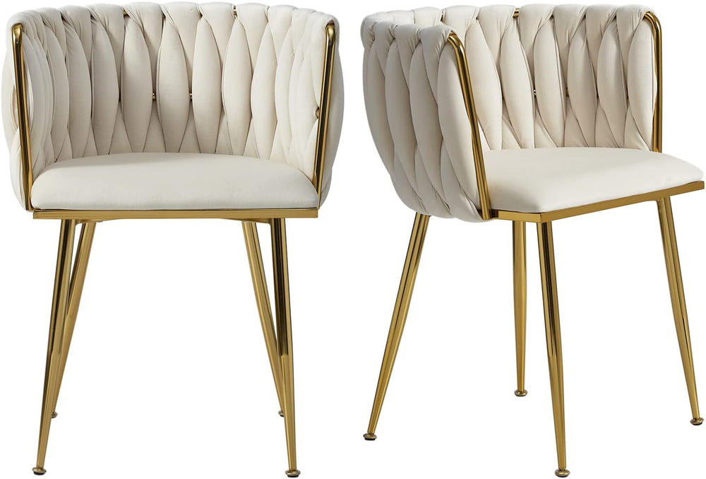 Dining Chairs, Beige Velvet Dining Chairs Set of 2