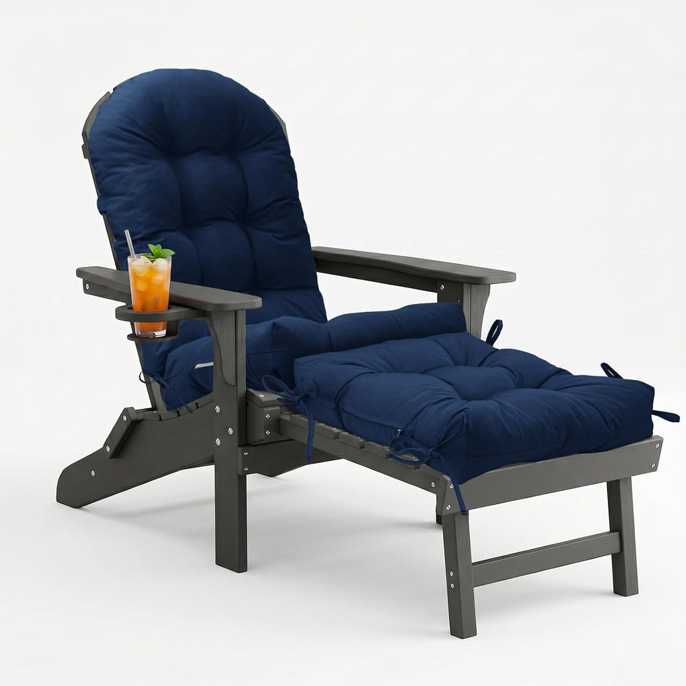 Rocking Chair Cushion Set with Ottoman Pad 4-in Thick, Dark Blue
