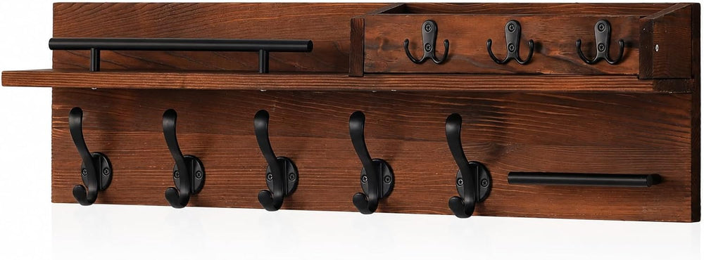 Wall Mount Wooden Coat Rack with Shelf, Entryway Key Hook Rack for Hallway
