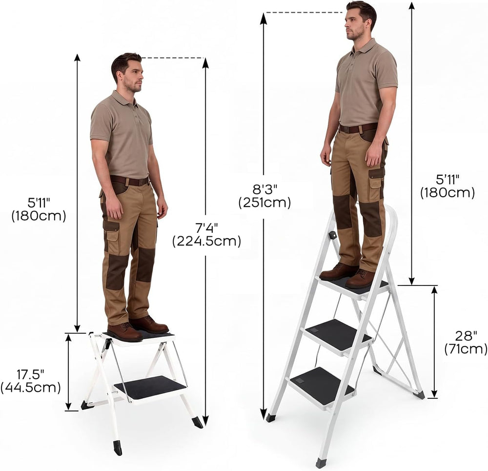 2 Step Ladder, Folding Metal Step Stool with Wide Anti-Slip Pedal