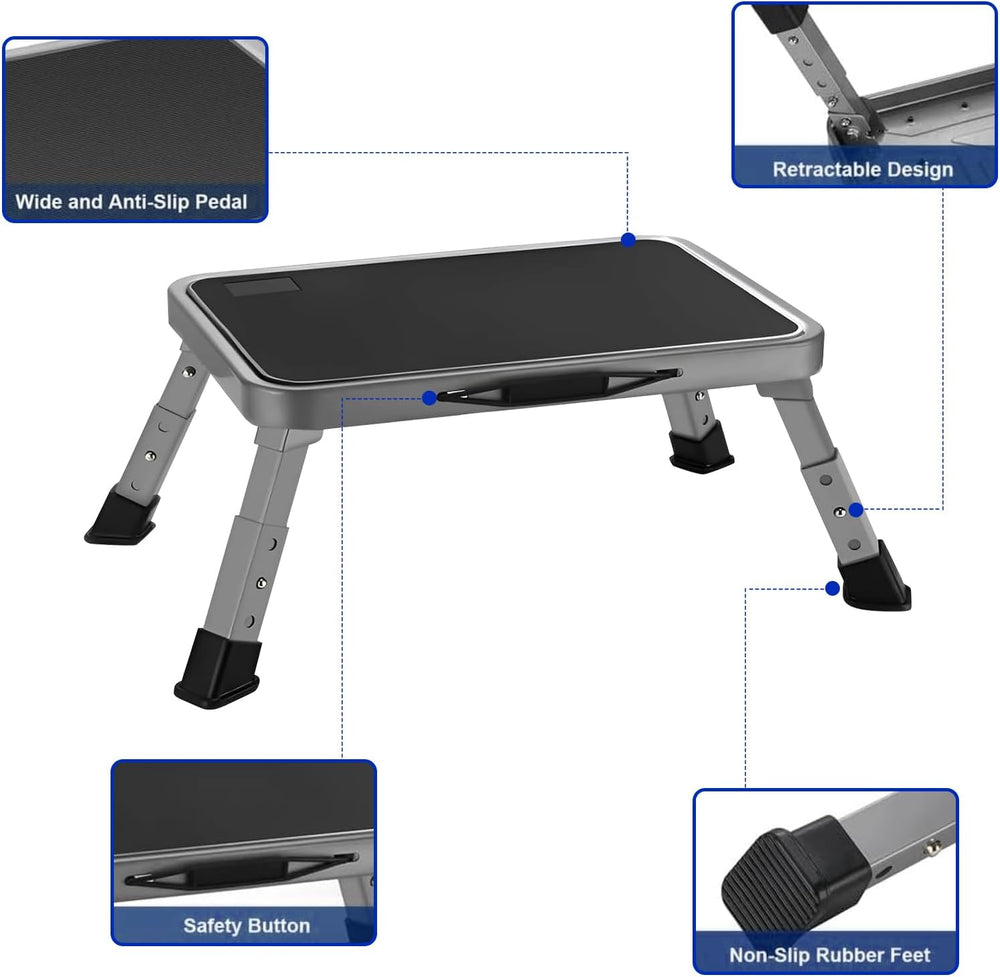 RV Step Stool Foldable 1-Step Ladder Sturdy Metal Stable Step Stool with a No...