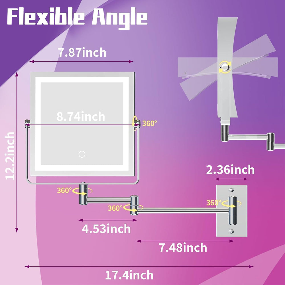 Wall Mounted Makeup Mirror with Lights 4000mAh Rechargeable Double Sided 1X/1...