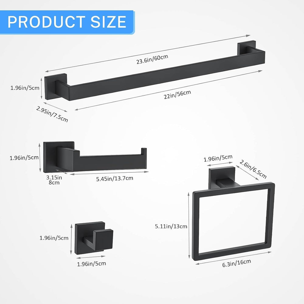 10-Piece Matte Black Bathroom Hardware Accessories Set Black Towel Bar Set To...