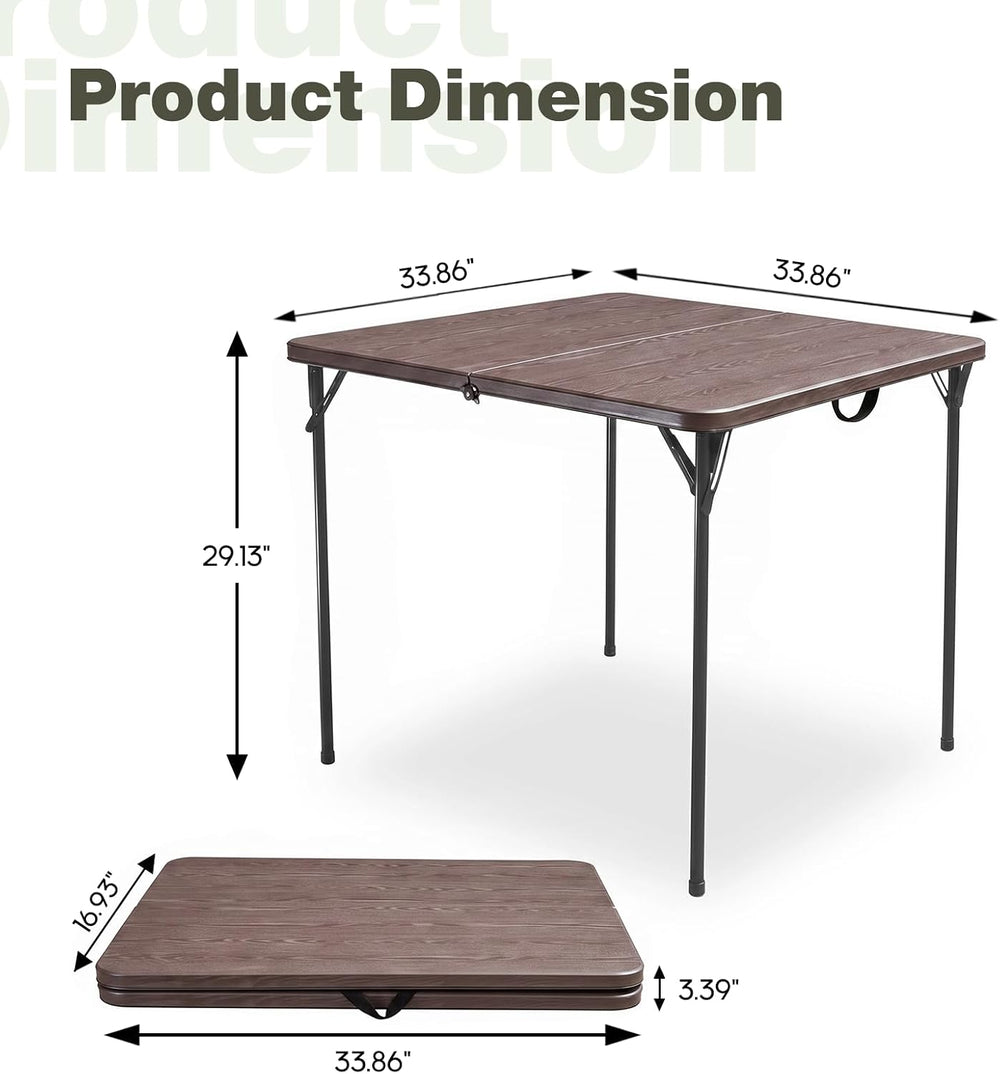 34" Square Folding Table for 4 Person, 330lbs Weight Capacity Foldable T...