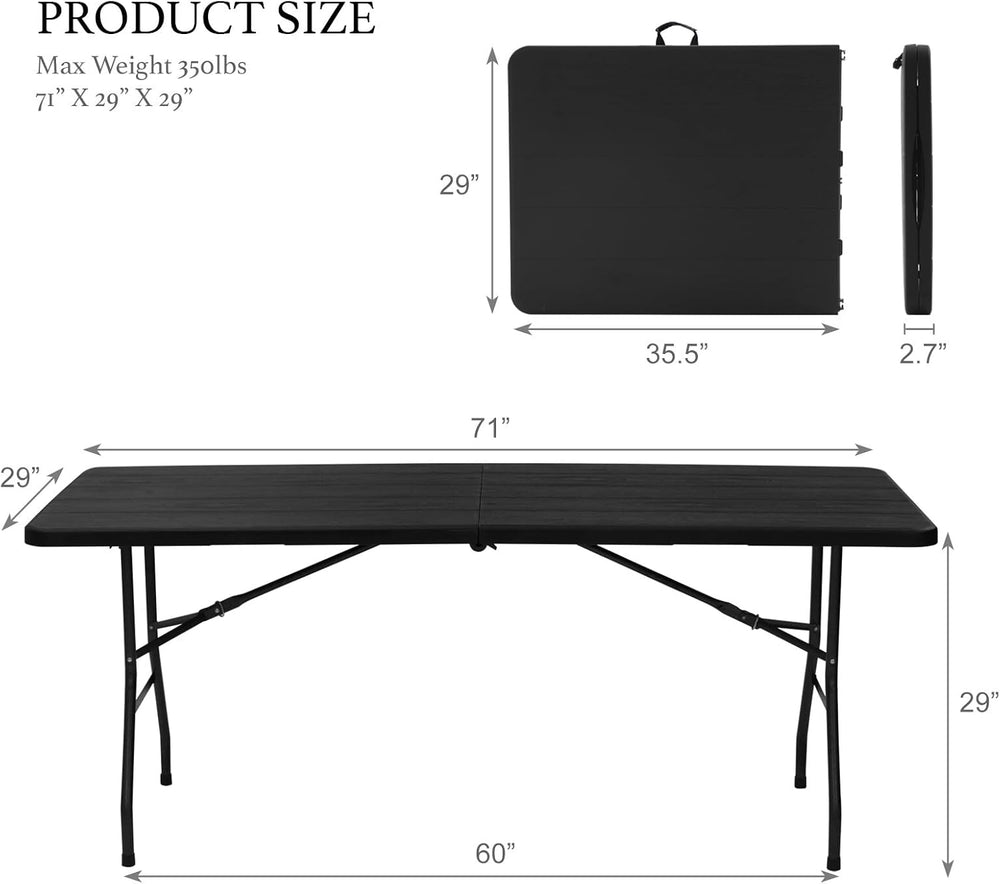 AJP Distributors 6 Foot Portable Plastic Folding Table 6FT 72" Half Fold...